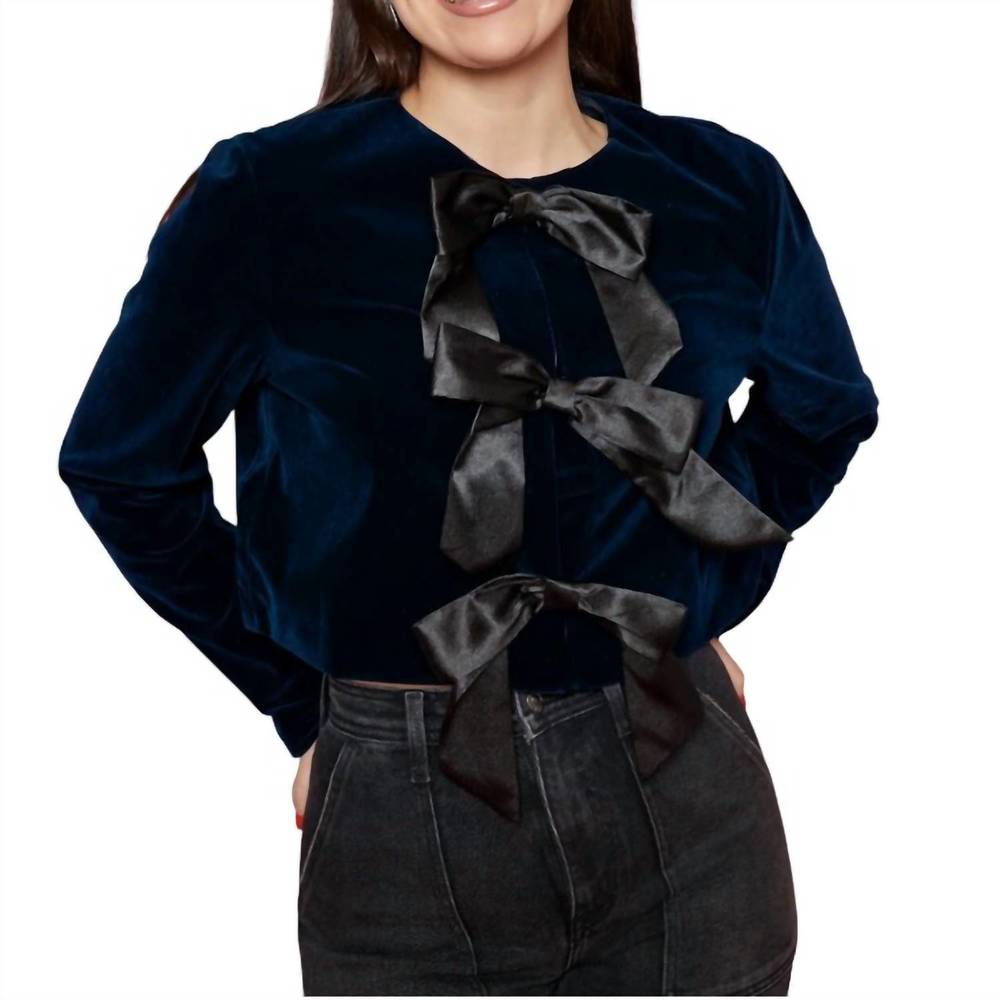 NEW SISTER BLOOM brynn velvet bow front top in navy & black